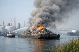Brand in duwbak met huisvuil veroorzaakt stankoverlast in Botlekgebied