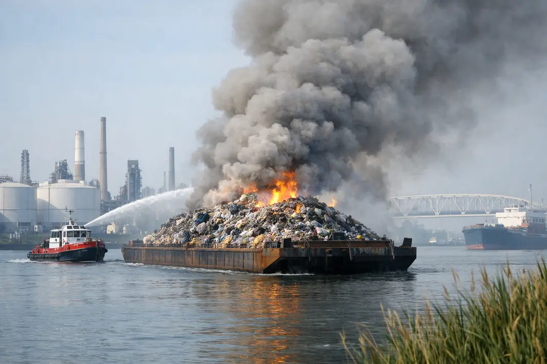 Brand in duwbak met huisvuil veroorzaakt stankoverlast in Botlekgebied