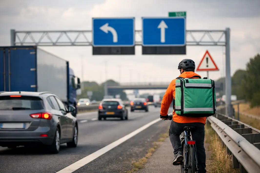 Maaltijdbezorger rijdt per ongeluk op snelweg door verkeerde afslag