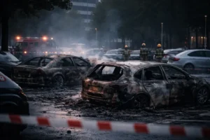 Meerdere auto's verwoest door brand op parkeerplaats in Rotterdam-Ommoord