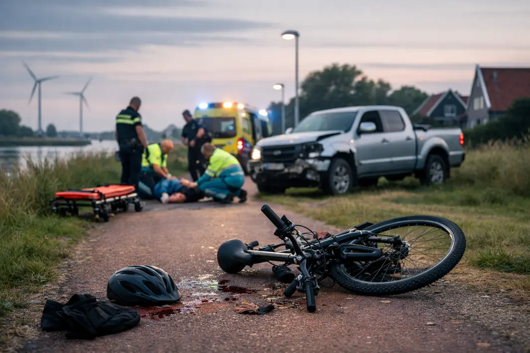 Zwaargewonde fietser na botsing met pick-up op Romenpad