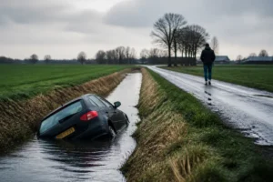 Auto belandt in sloot, bestuurder vertrekt zonder hulp te zoeken