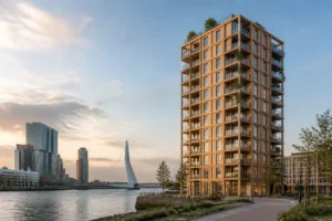 Betaalbare houten woontoren voor starters in Rotterdam