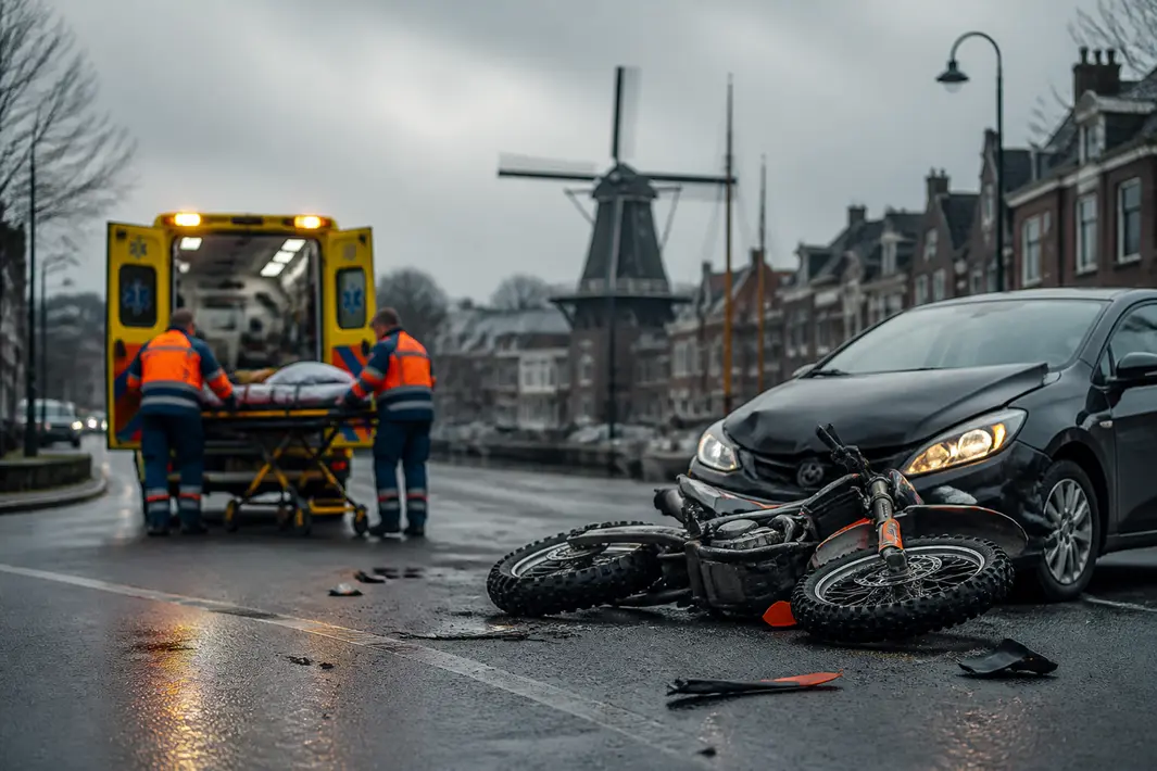 Botsing tussen crossmotor en auto in Vlaardingen leidt tot spoedtransport