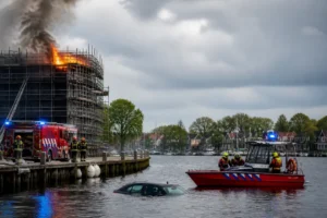 Brand op steiger en bestuurder te water: noodsituatie aan het water