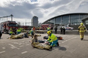 Grootschalige hulpverleningsoefening met vele slachtoffers nabij Dordrecht Centraal