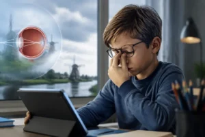 Toename van bijziendheid bij kinderen door veel schermtijd