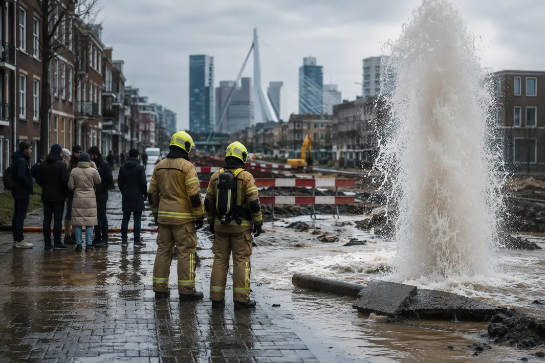 Waterleidingbreuk in Rotterdam-Feijenoord leidt tot evacuatie woningen