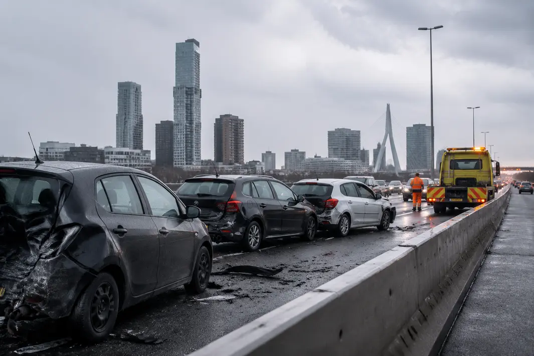 Wegafsluiting op A20 bij Rotterdam door kettingbotsing