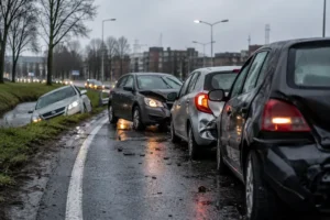 Auto rijdt van rijbaan af en veroorzaakt kettingbotsing in Schiedam
