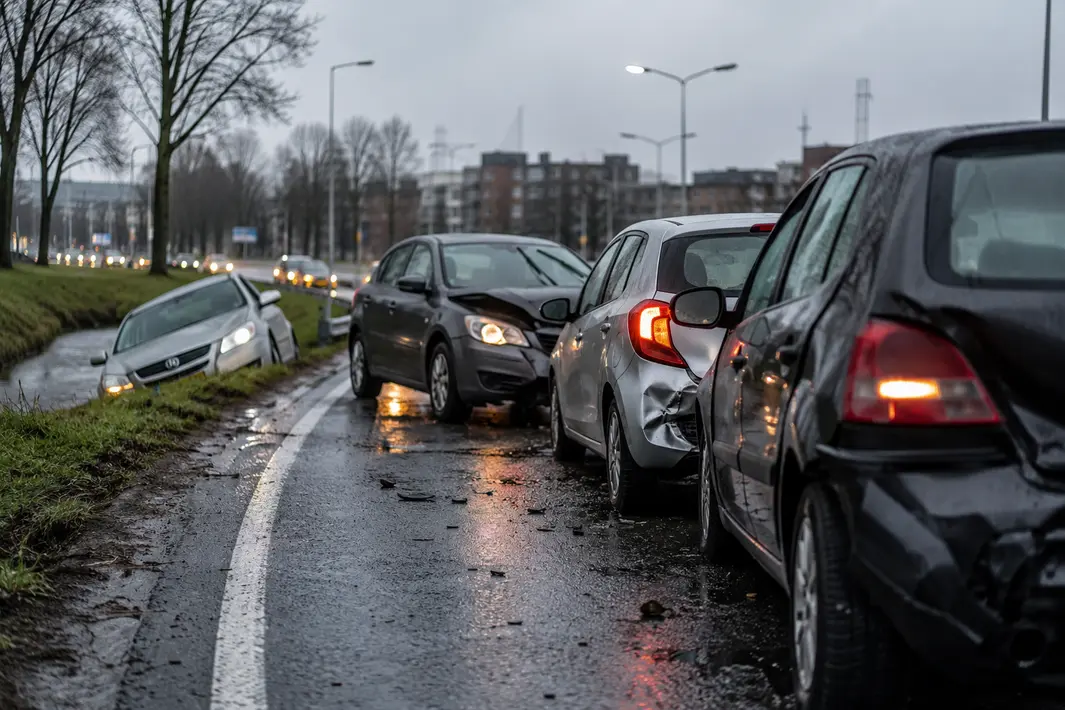 Auto rijdt van rijbaan af en veroorzaakt kettingbotsing in Schiedam
